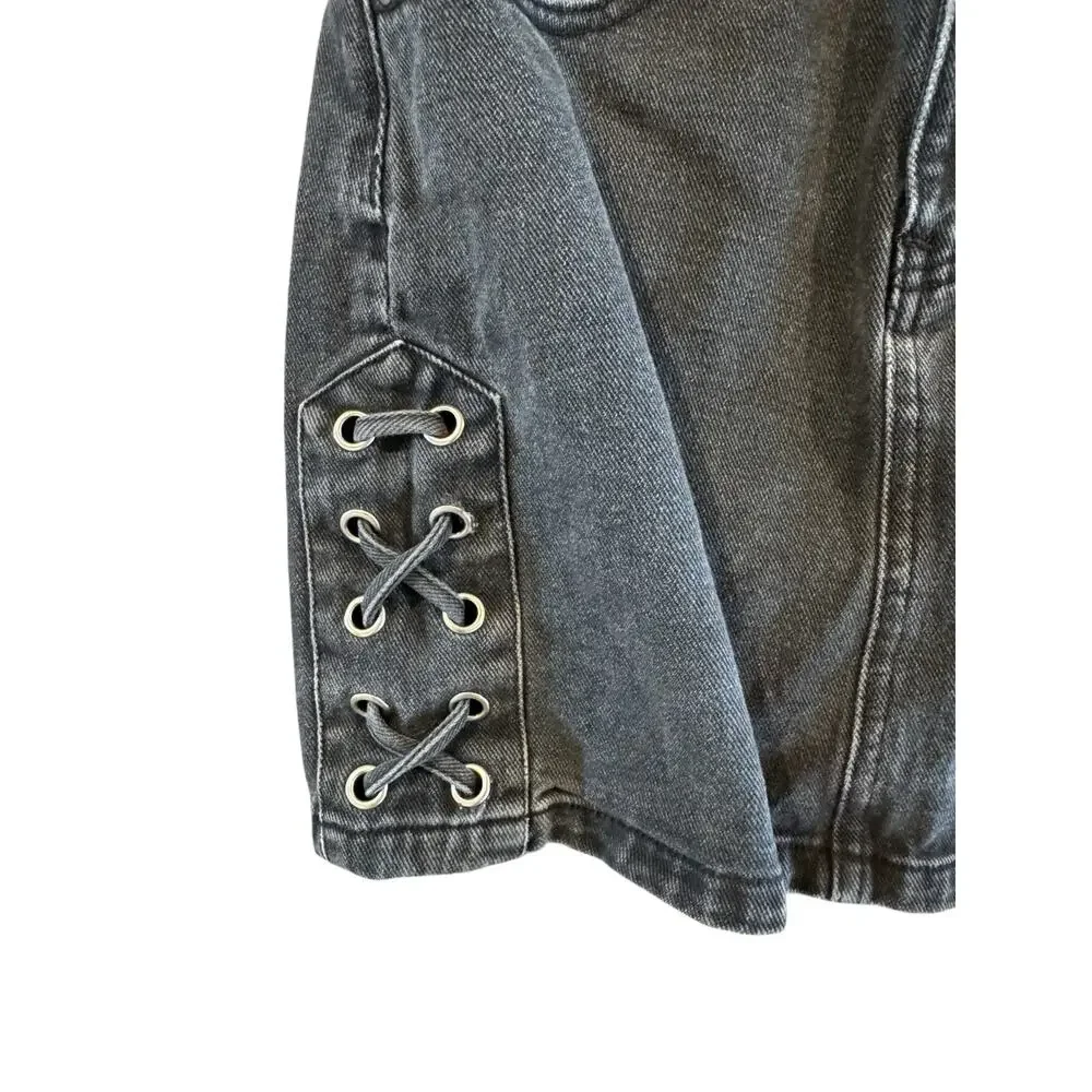 Pacsun Black Denim Lace-Up Mini Skirt | Y2K Grunge High Rise - Picture 3 of 9